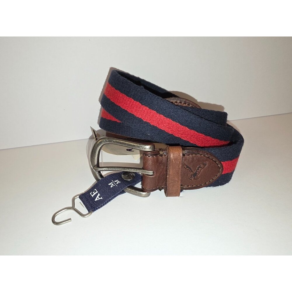 American Eagle Blue Red Brown Belt M/L Leather & Cotton With Tags